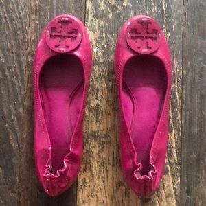 Fuchsia patent Tory Birch flats size 8.5